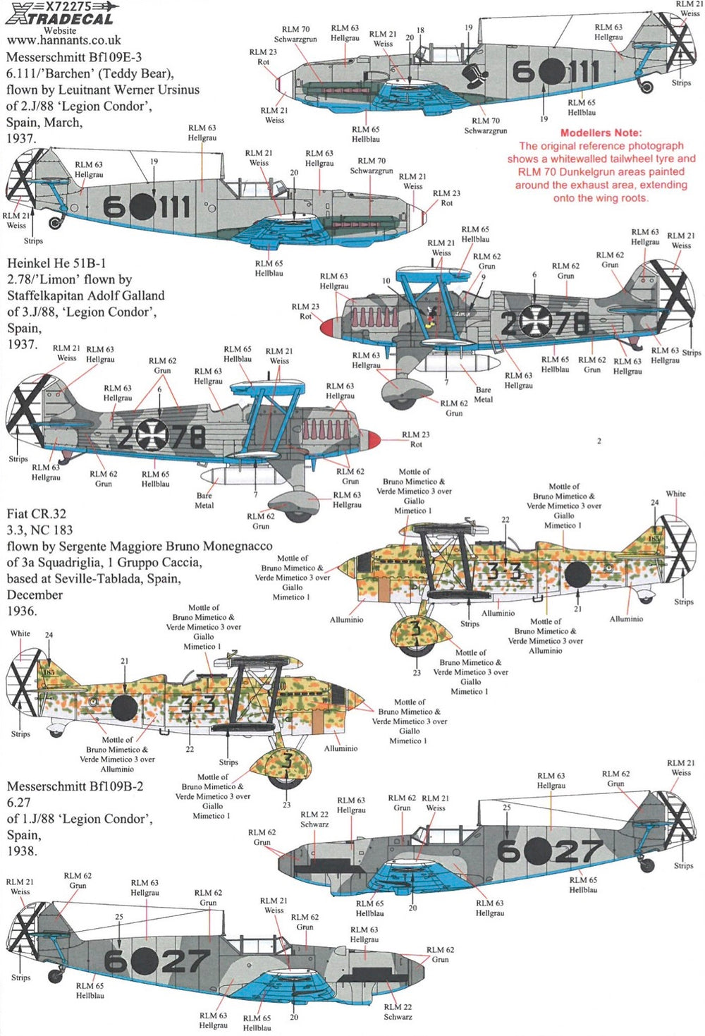 Xtradecal X72275 1:72 Spanish Civil War Condor Legion Pt 2