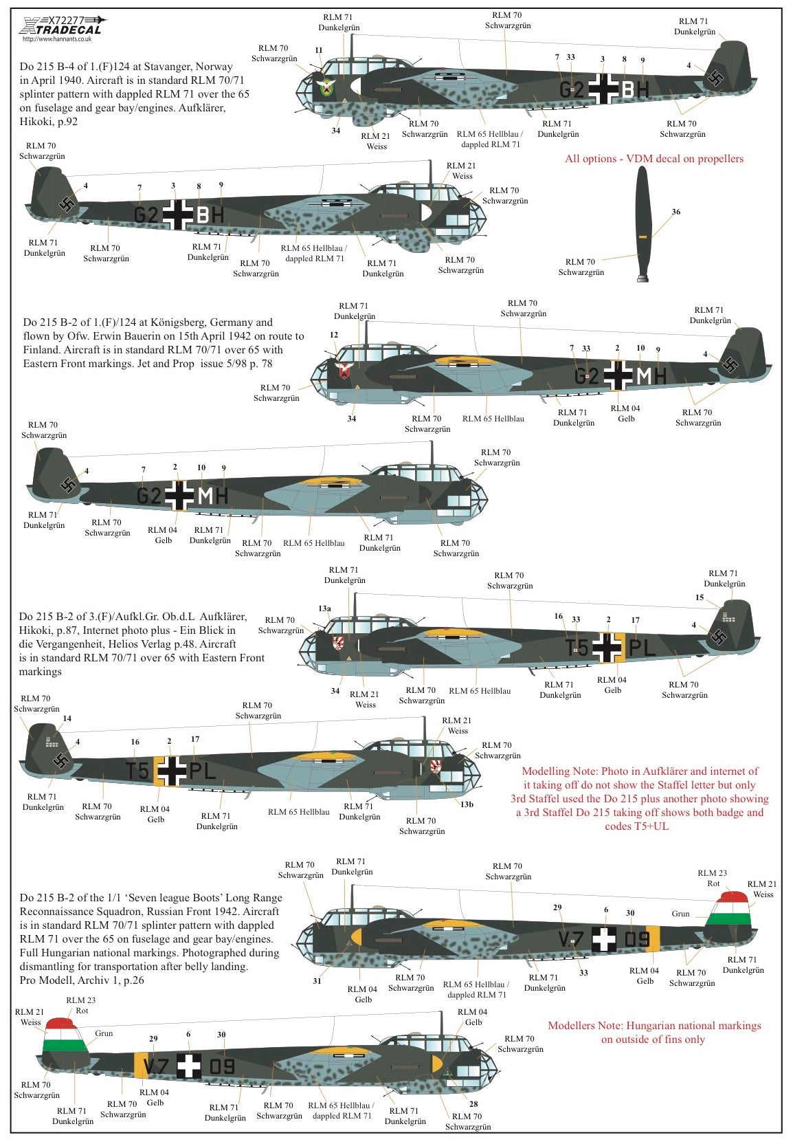 Xtradecal X72277 1:72 Dornier Do-215B-1/Do-215B-2/Do-215B-4/Do-215B-5