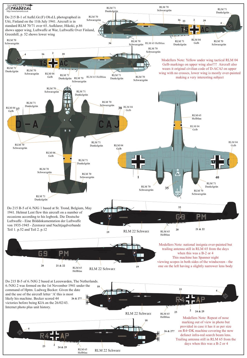 Xtradecal X72277 1:72 Dornier Do-215B-1/Do-215B-2/Do-215B-4/Do-215B-5