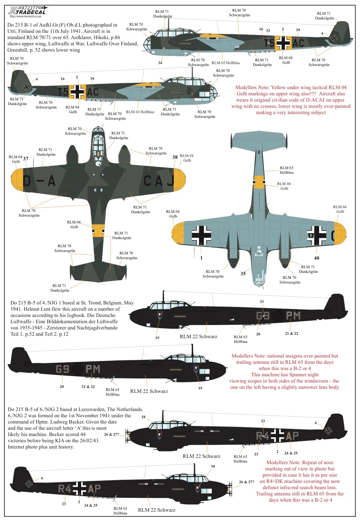 Xtradecal X72277 1:72 Dornier Do-215B-1/Do-215B-2/Do-215B-4/Do-215B-5