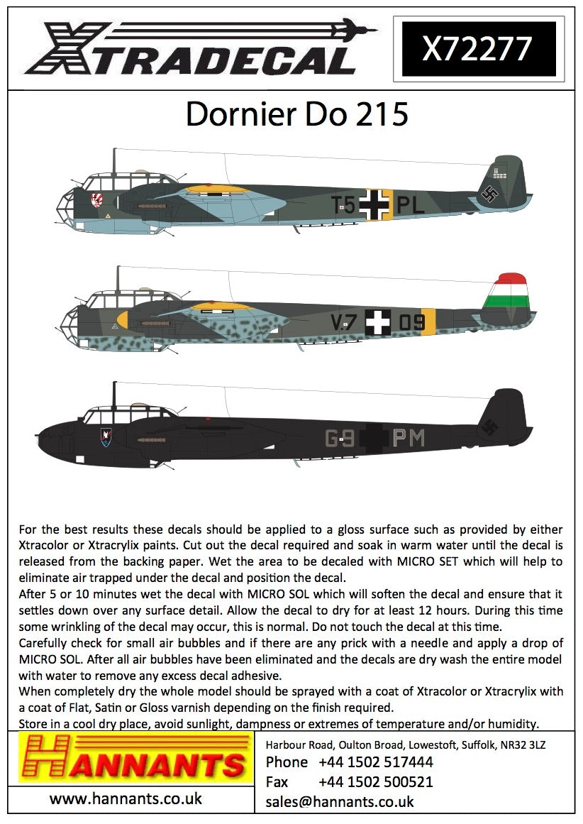 Xtradecal X72277 1:72 Dornier Do-215B-1/Do-215B-2/Do-215B-4/Do-215B-5