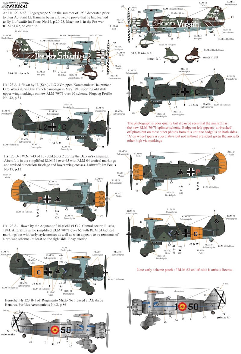 Xtradecal X72280 1:72 Henschel Hs-123A-1/Hs-123B-1