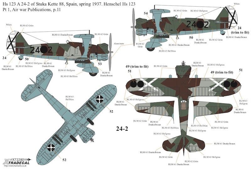 Xtradecal X72280 1:72 Henschel Hs-123A-1/Hs-123B-1