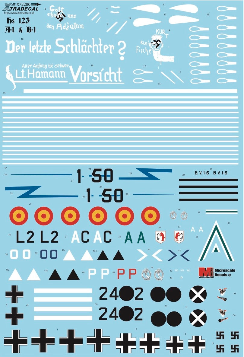 Xtradecal X72280 1:72 Henschel Hs-123A-1/Hs-123B-1