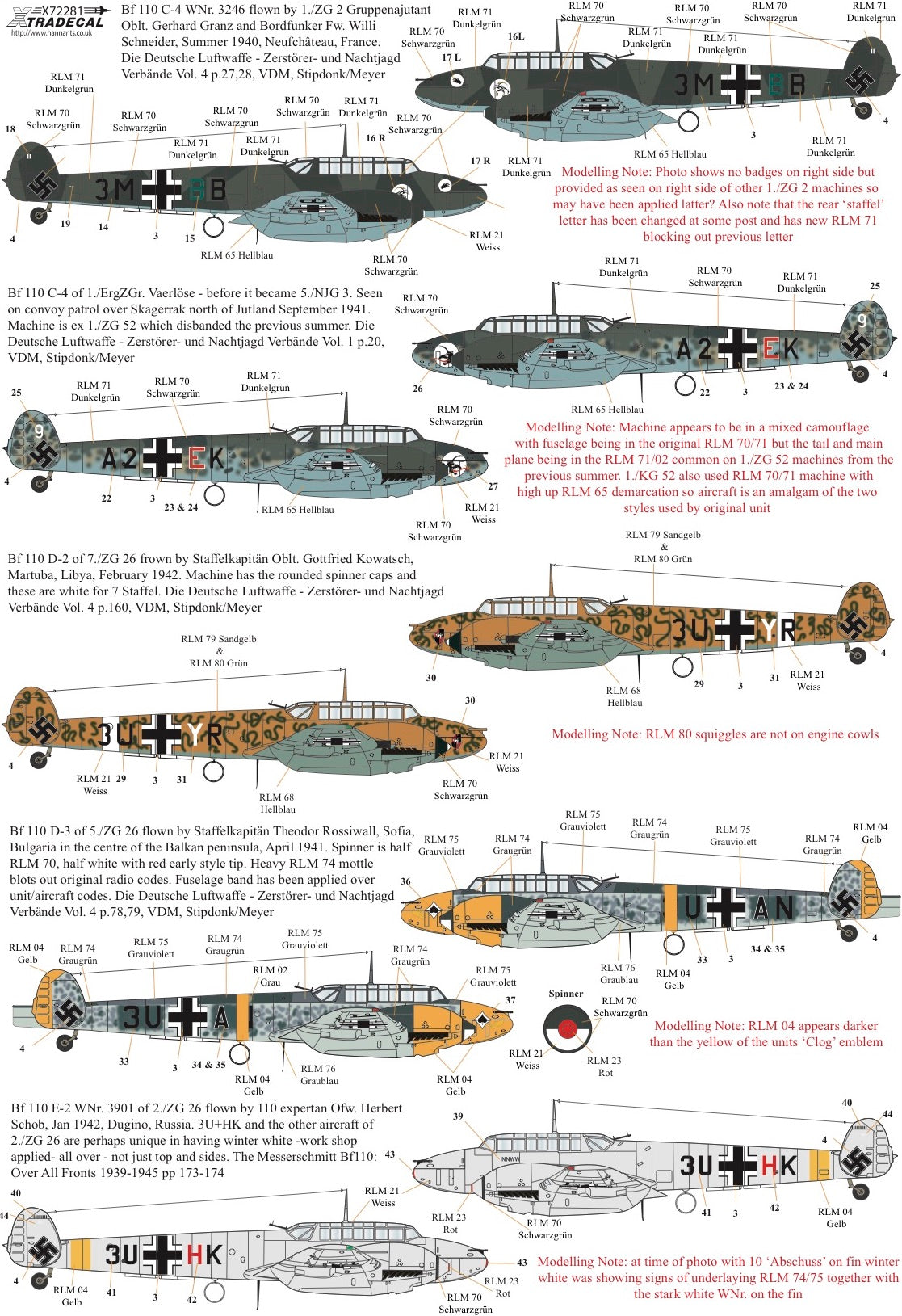 Xtradecal X72281 1:72 Messerschmitt Bf-110C/Bf-110D/Bf-110E/Bf-110F/Bf-110G