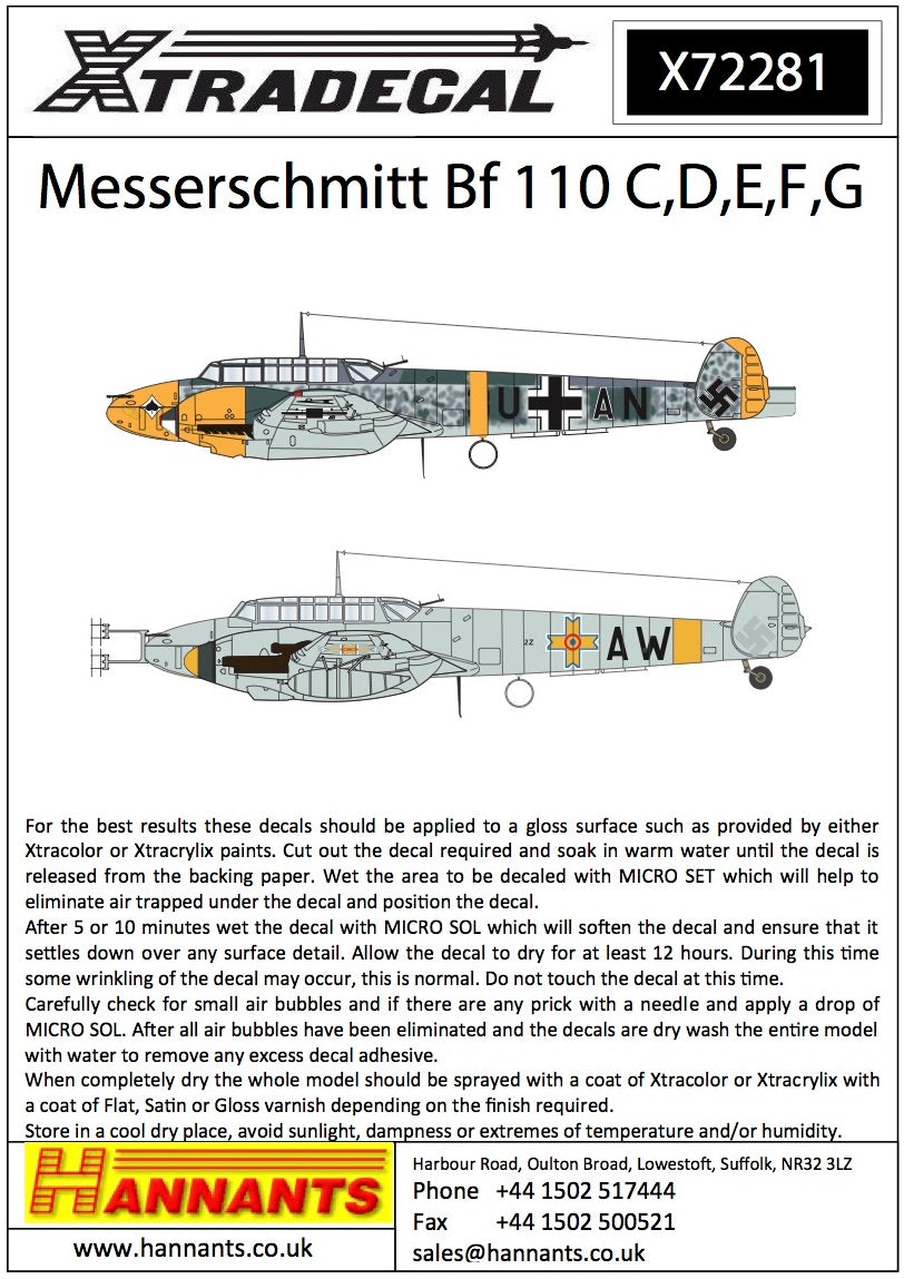 Xtradecal X72281 1:72 Messerschmitt Bf-110C/Bf-110D/Bf-110E/Bf-110F/Bf-110G