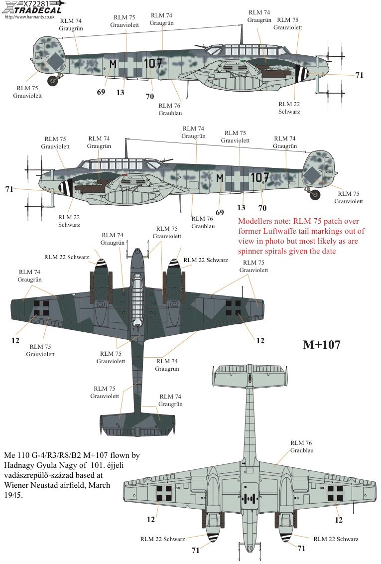 Xtradecal X72281 1:72 Messerschmitt Bf-110C/Bf-110D/Bf-110E/Bf-110F/Bf-110G