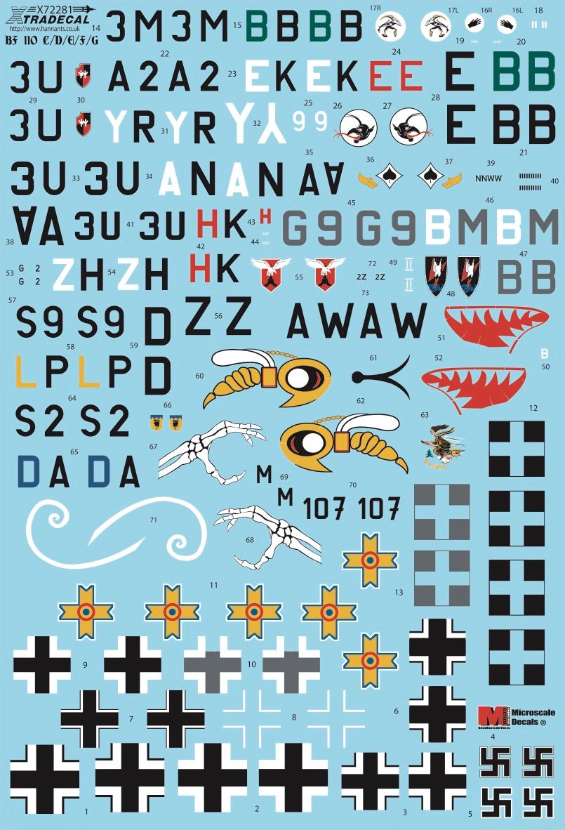 Xtradecal X72281 1:72 Messerschmitt Bf-110C/Bf-110D/Bf-110E/Bf-110F/Bf-110G