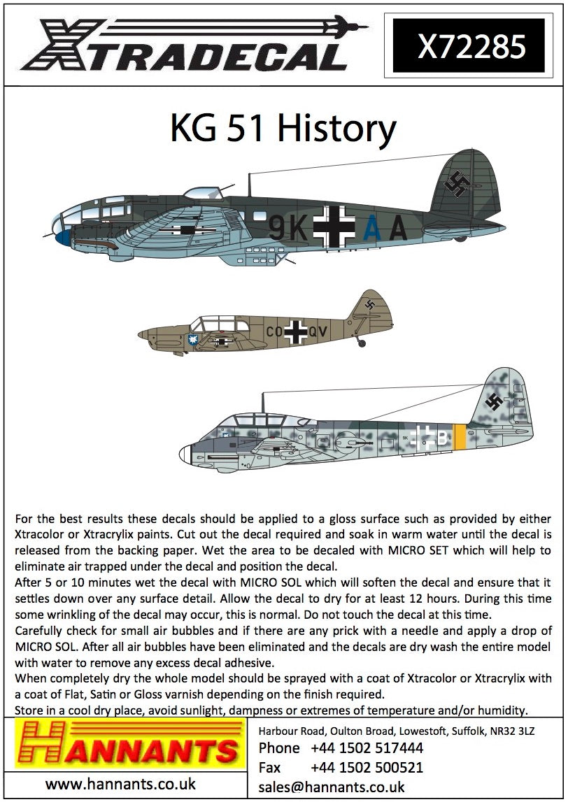 Xtradecal X72285 1:72 The History of Kampfgeschwader KG51 'Edelweiss'