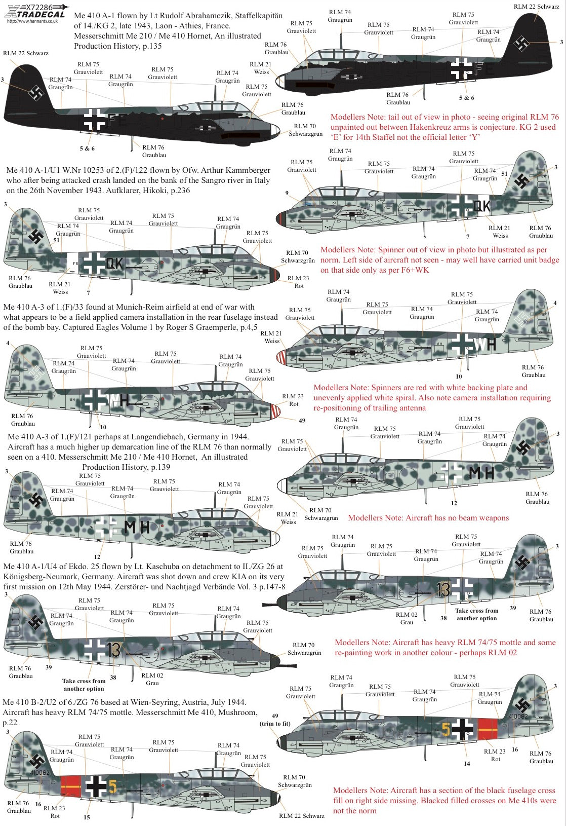 Xtradecal X72286 1:72 Messerchmitt Me-410A-1