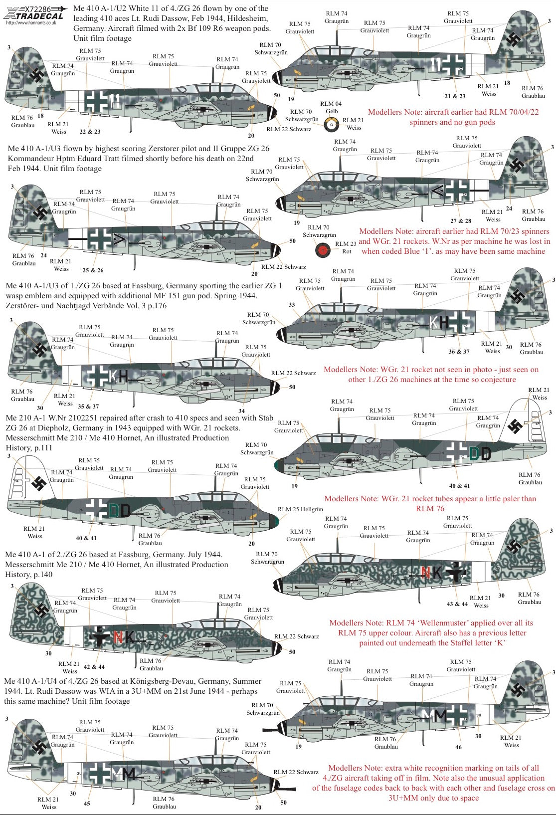 Xtradecal X72286 1:72 Messerchmitt Me-410A-1