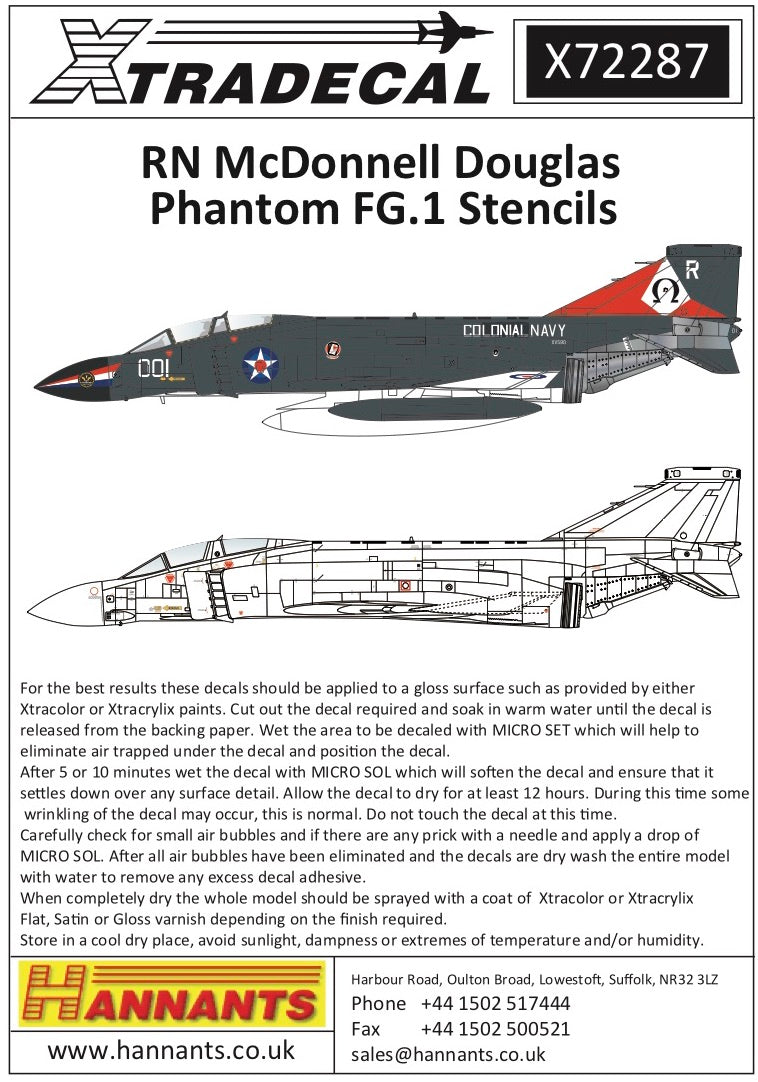 Xtradecal X72287 1:72 McDonnell-Douglas FG.1 Phantom Royal Navy stencil data