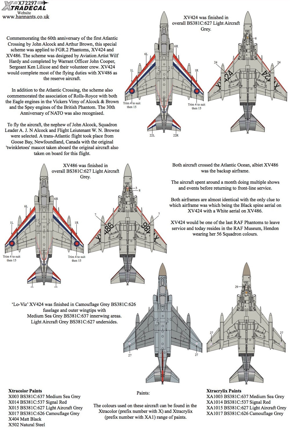 Xtradecal X72297 FGR.2 Phantom Pt 8 Alcock and Brown 60th Anniv 1:72