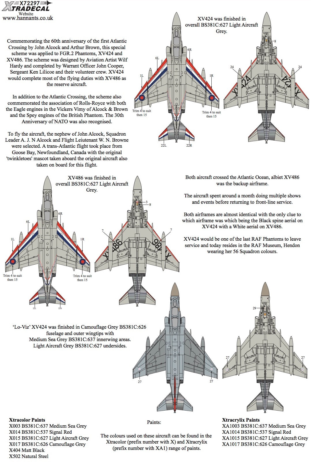 Xtradecal X72297 FGR.2 Phantom Pt 8 Alcock and Brown 60th Anniv 1:72