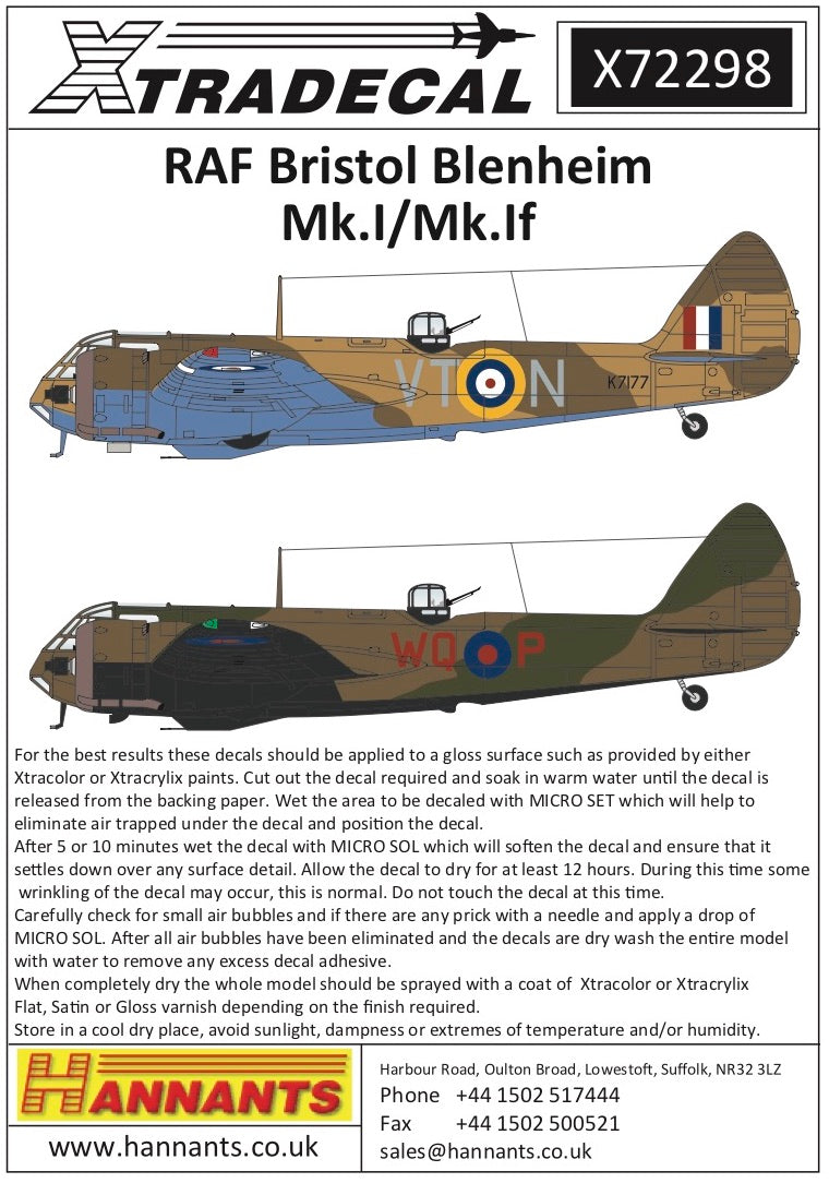 Xtradecal X72298 1:72 Bristol Blenheim Mk.I/Mk.If
