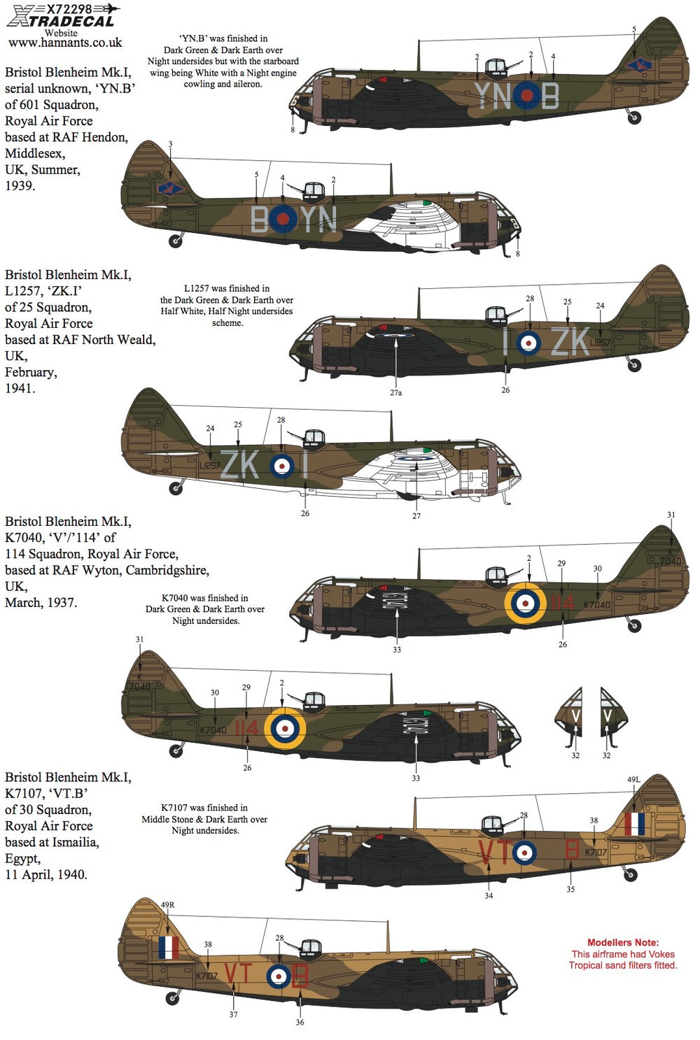 Xtradecal X72298 1:72 Bristol Blenheim Mk.I/Mk.If