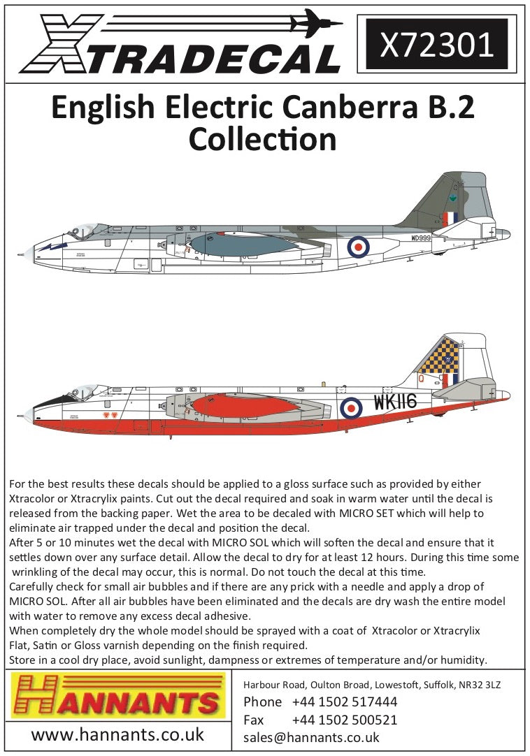 Xtradecal X72301 1:72 BAC/EE Canberra B.2