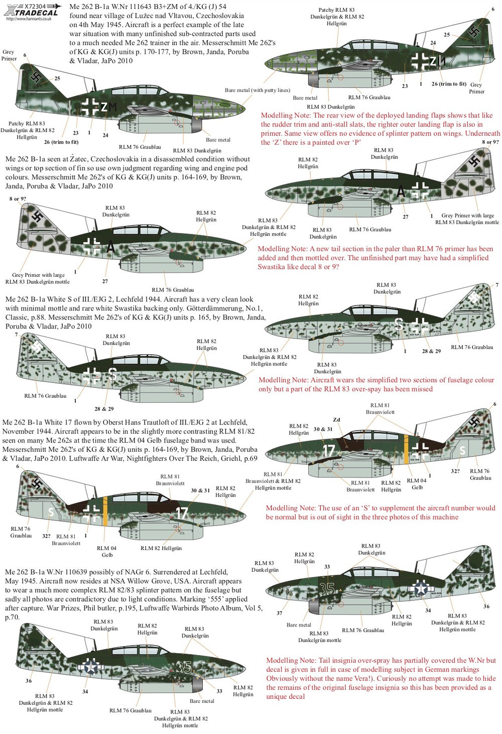Xtradecal X72304 1:72 Messerschmitt Me-262B-1a
