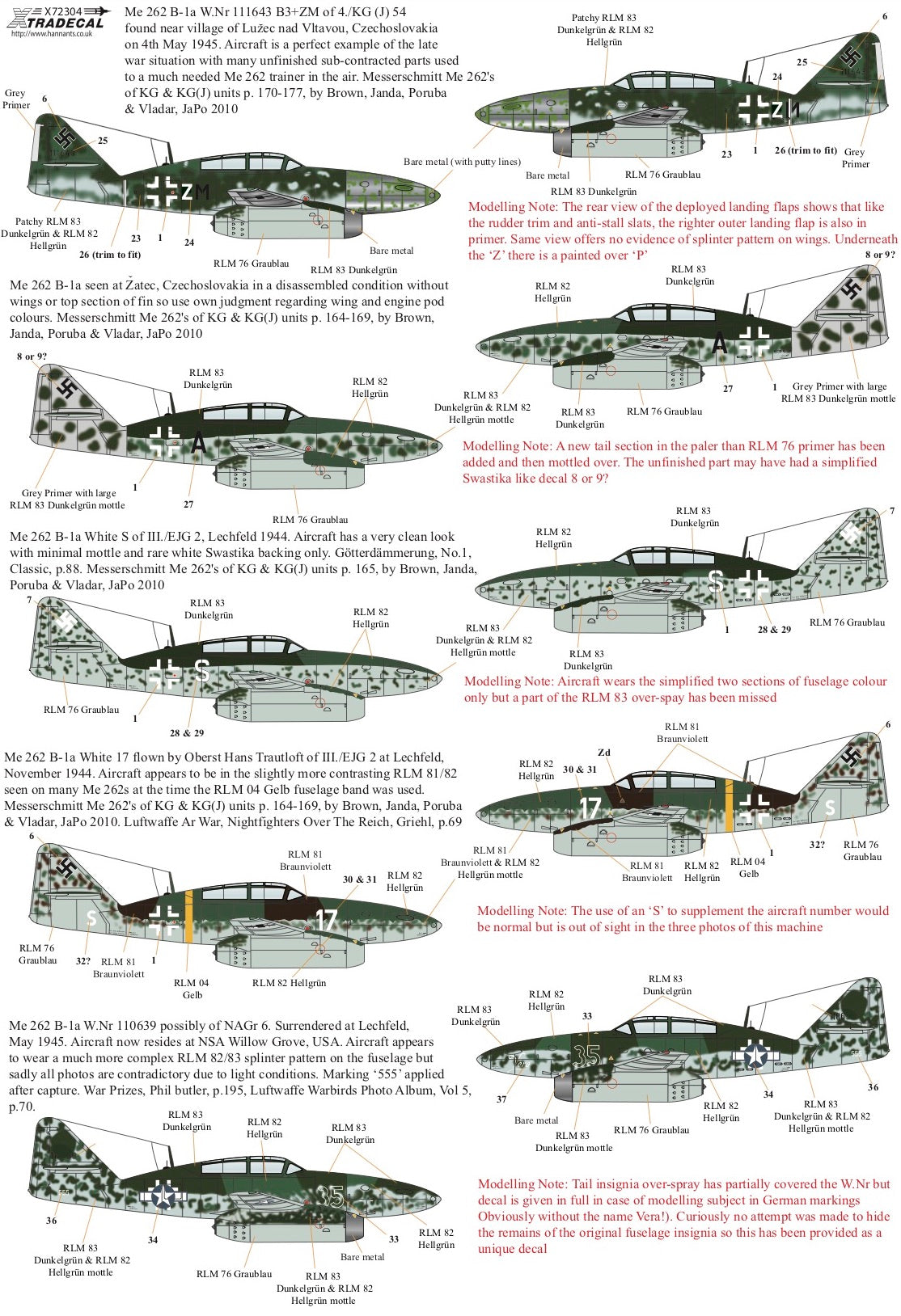 Xtradecal X72304 1:72 Messerschmitt Me-262B-1a