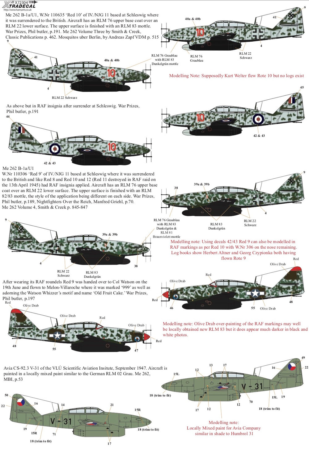 Xtradecal X72304 1:72 Messerschmitt Me-262B-1a