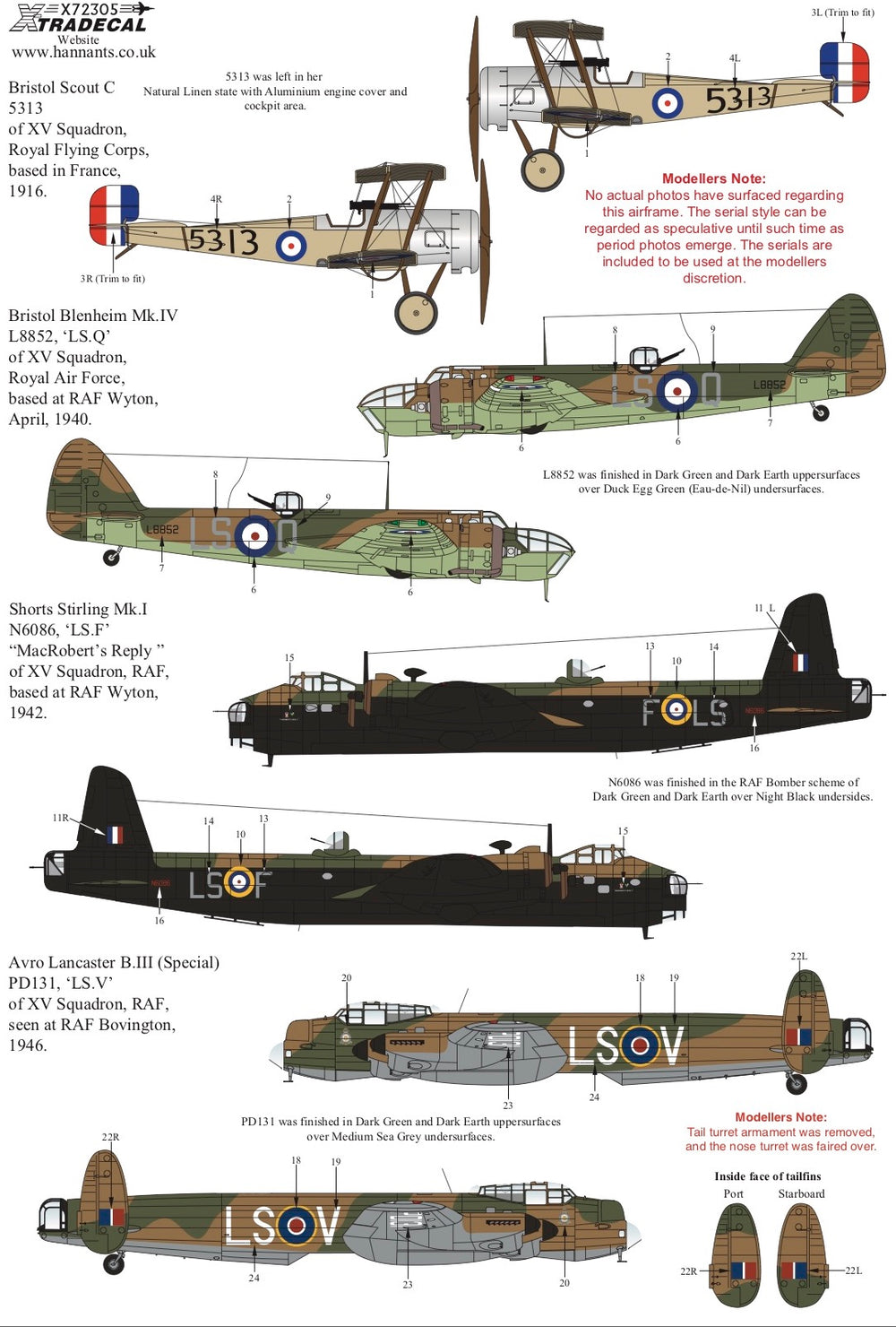 Xtradecal X72305 1:72 RAF XV Squadron History
