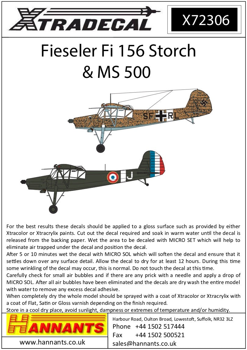 Xtradecal X72306 1:72 Fieseler Fi-156C-3 Storch