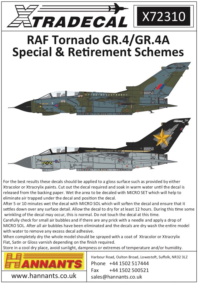 Xtradecal X72310 RAF Panavia Tornado GR.4 Retirement Schemes 1:72