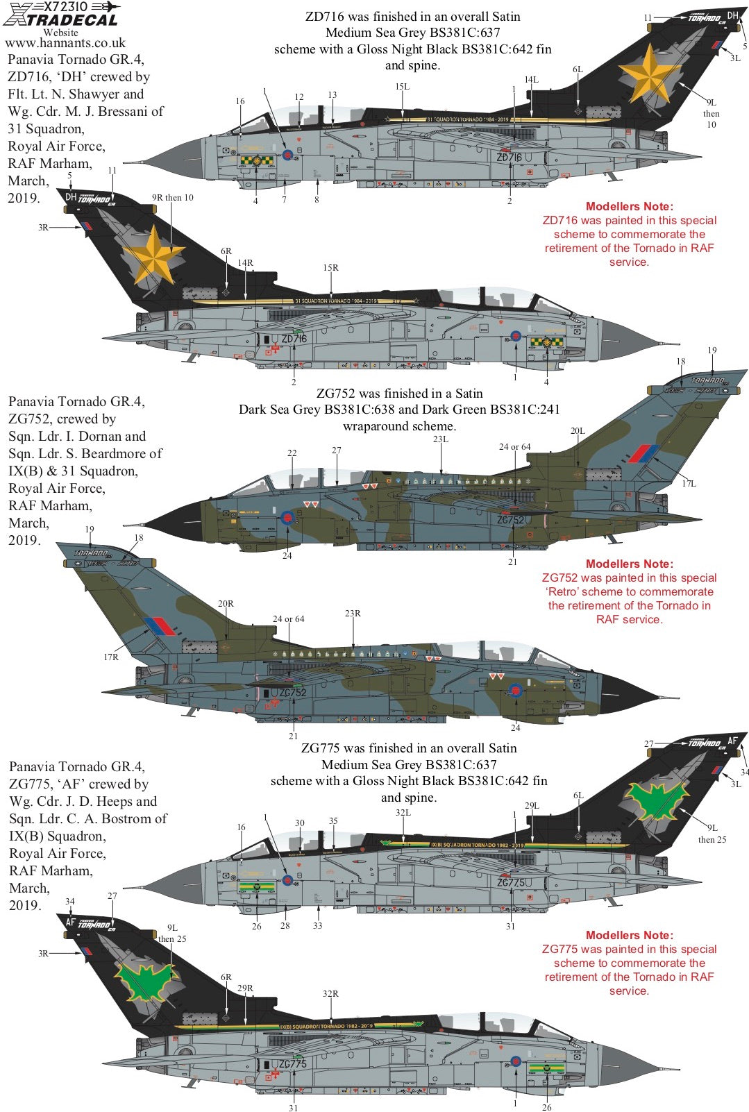 Xtradecal X72310 RAF Panavia Tornado GR.4 Retirement Schemes 1:72