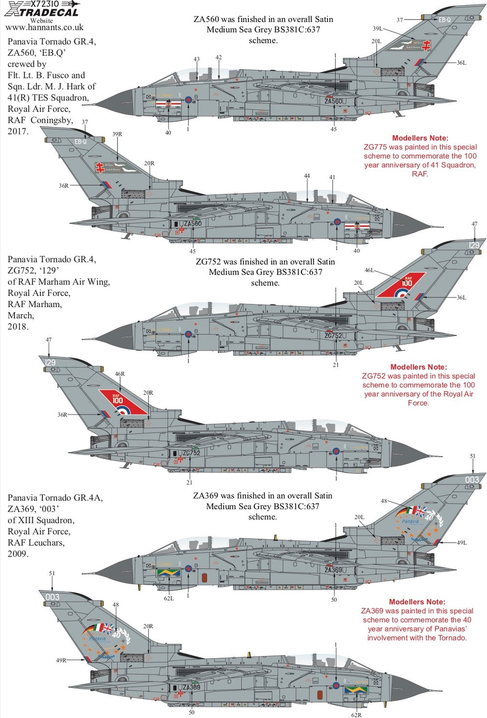 Xtradecal X72310 RAF Panavia Tornado GR.4 Retirement Schemes 1:72
