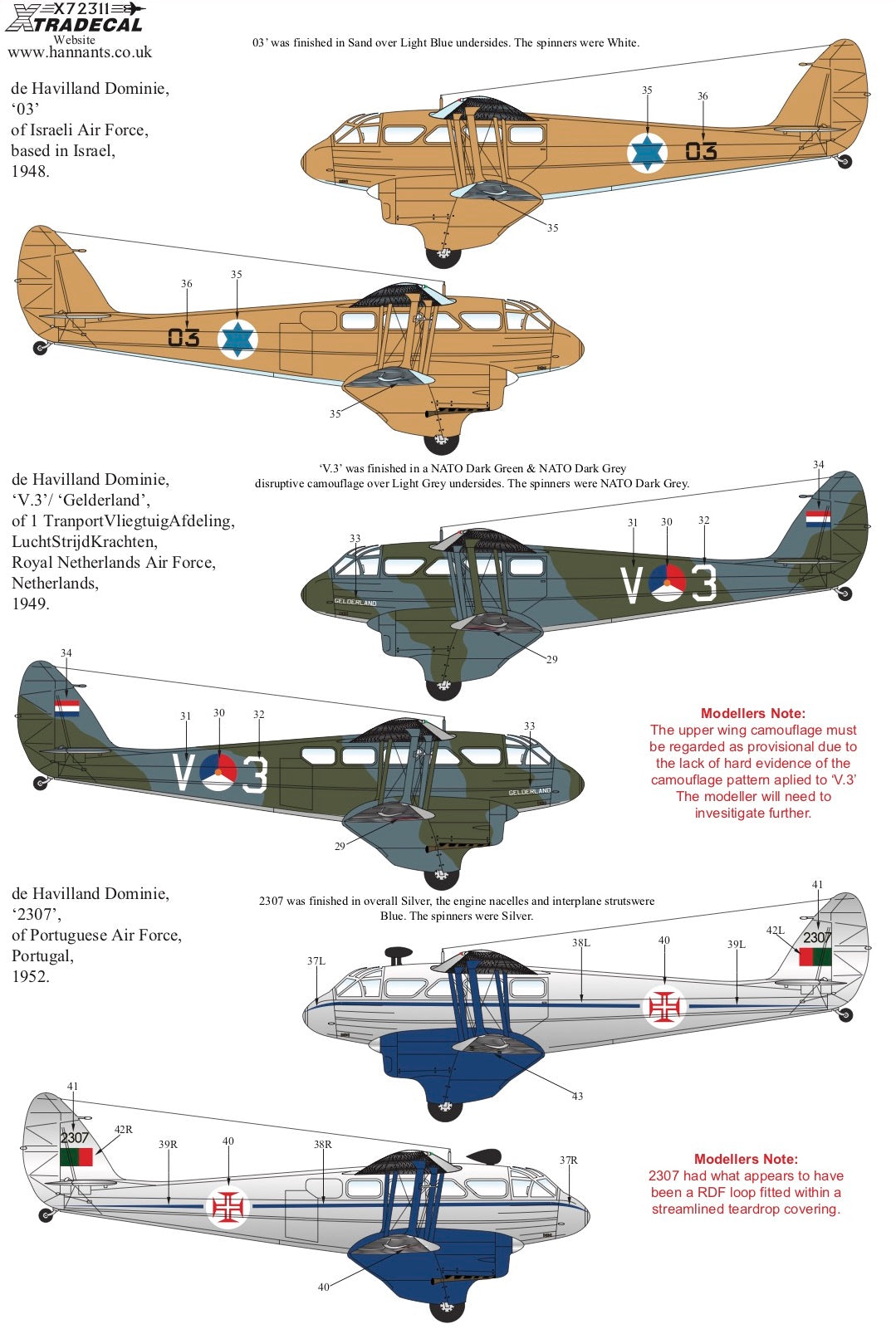 Xtradecal X72311 1:72 de Havilland Dominie/Rapide in Military Service