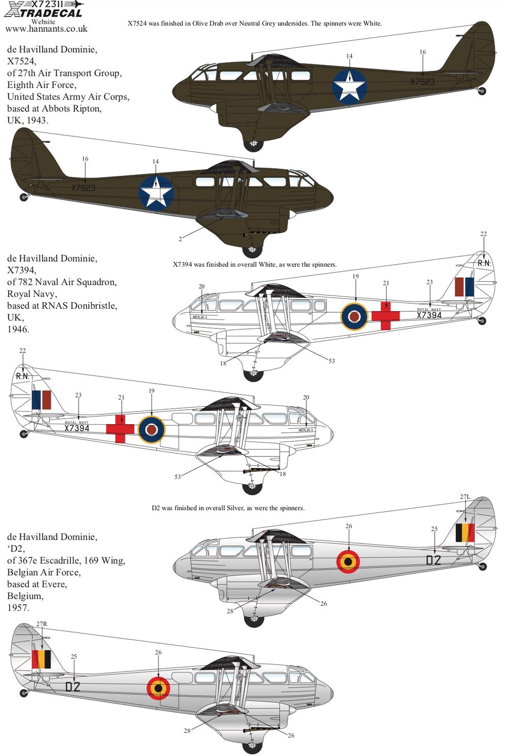 Xtradecal X72311 1:72 de Havilland Dominie/Rapide in Military Service