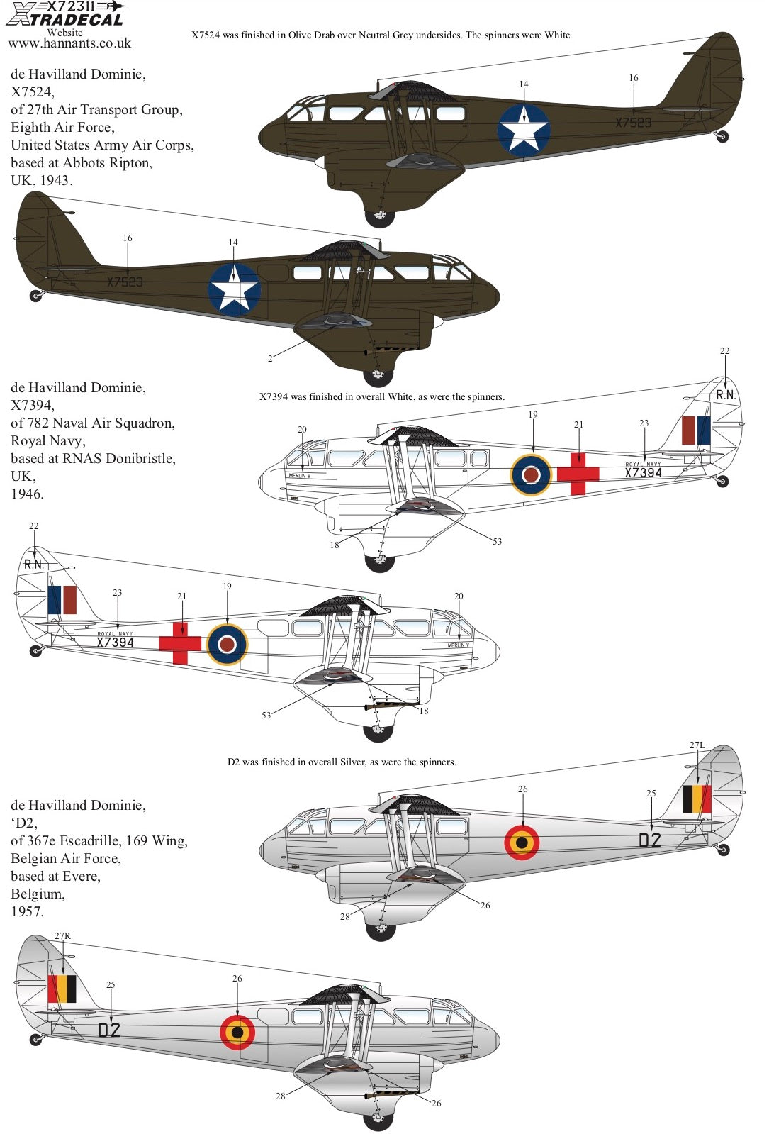 Xtradecal X72311 1:72 de Havilland Dominie/Rapide in Military Service