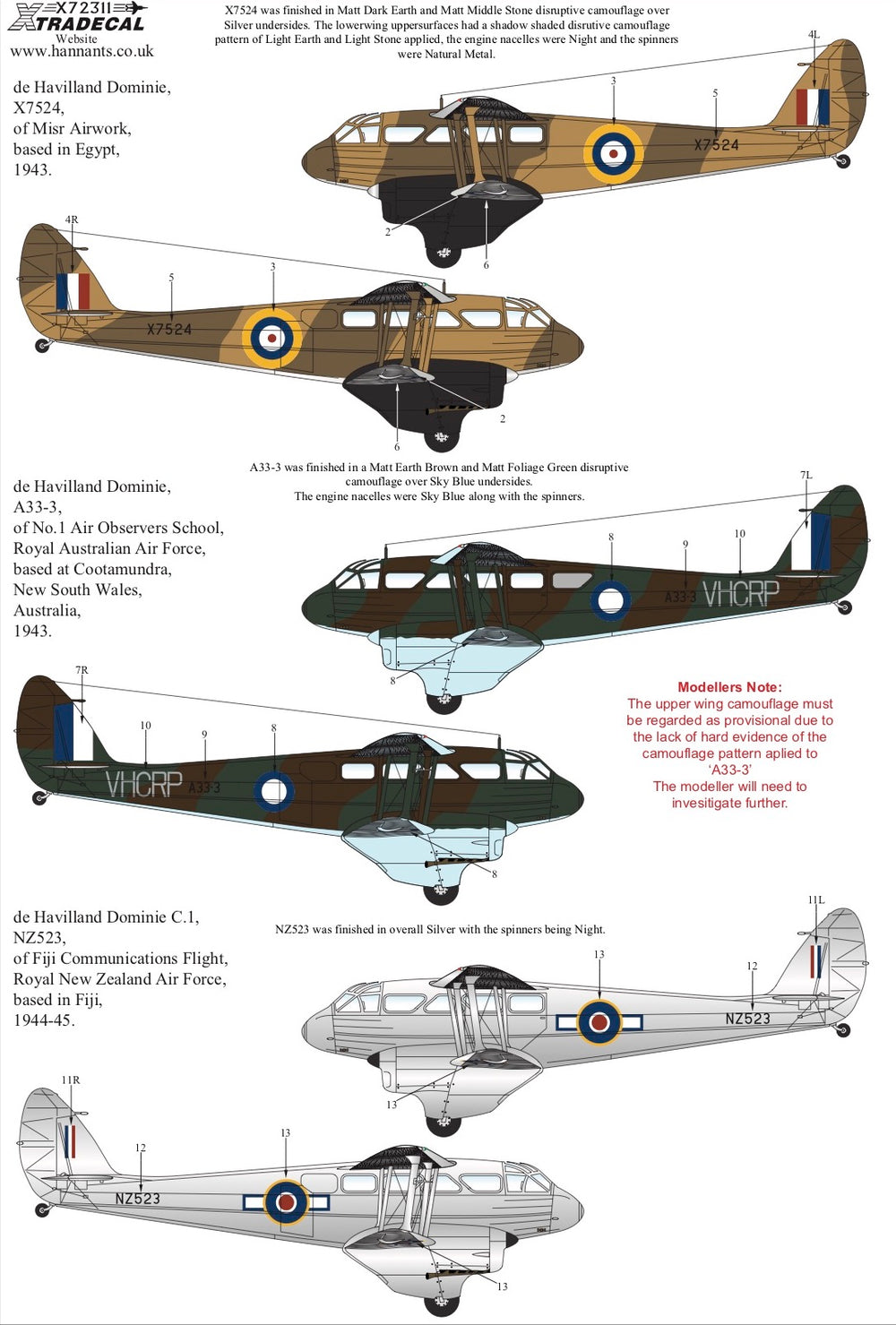 Xtradecal X72311 1:72 de Havilland Dominie/Rapide in Military Service