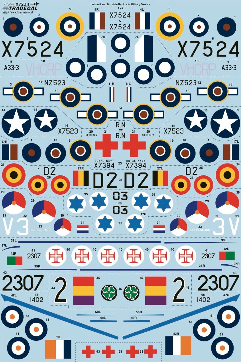 Xtradecal X72311 1:72 de Havilland Dominie/Rapide in Military Service
