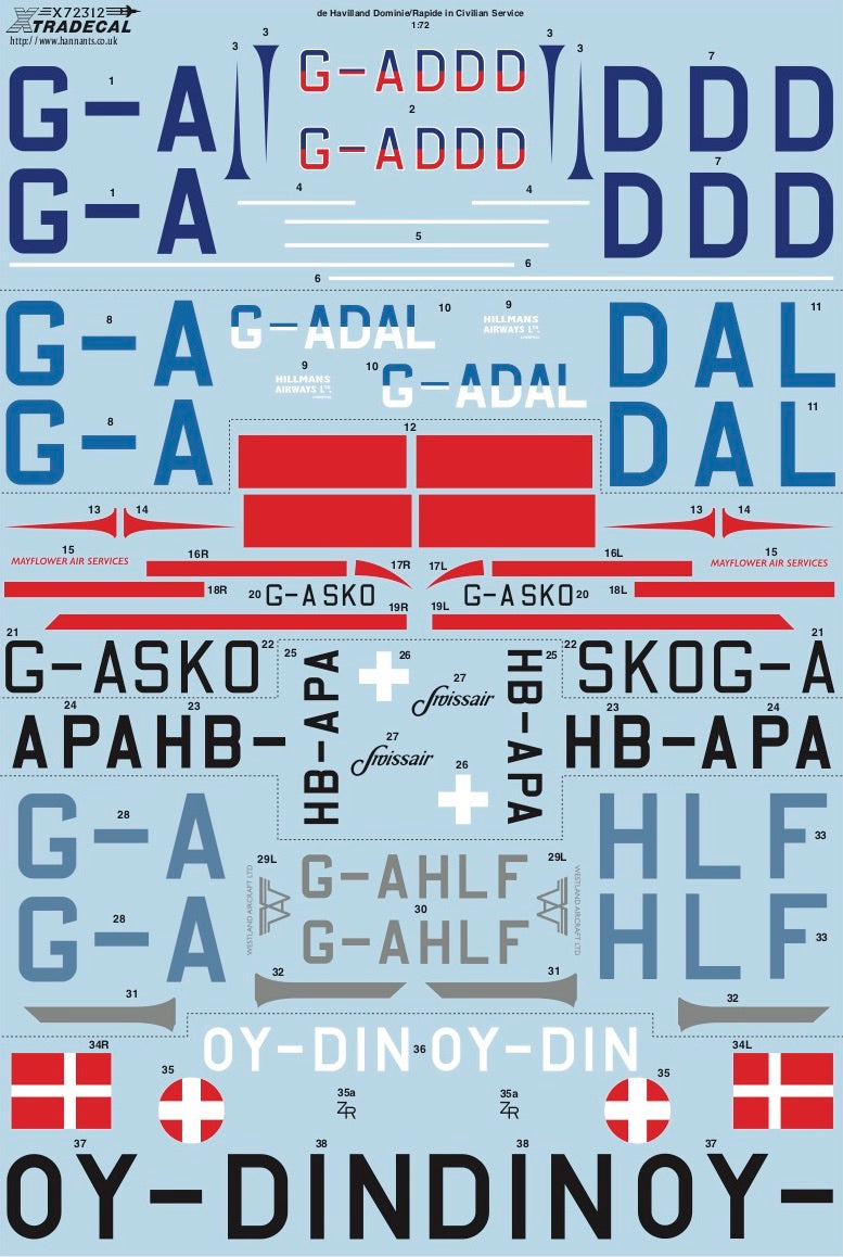 Xtradecal X72312 1:72 de Havilland Rapide in Civilian Service