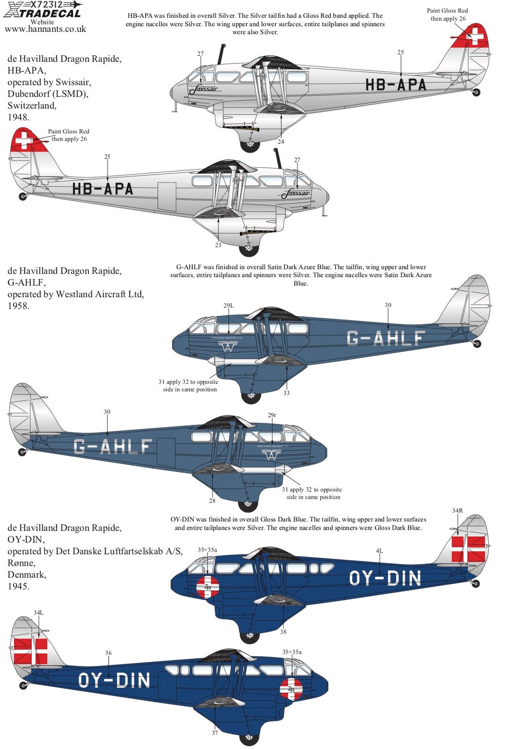Xtradecal X72312 1:72 de Havilland Rapide in Civilian Service