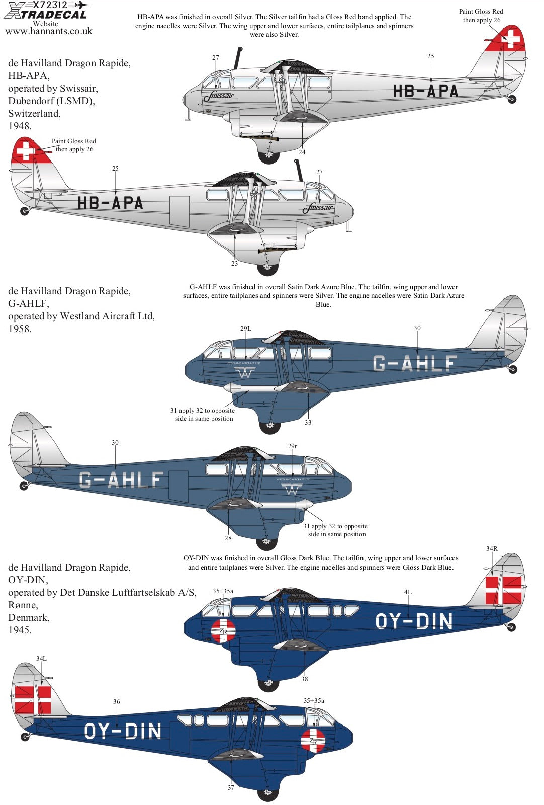 Xtradecal X72312 1:72 de Havilland Rapide in Civilian Service