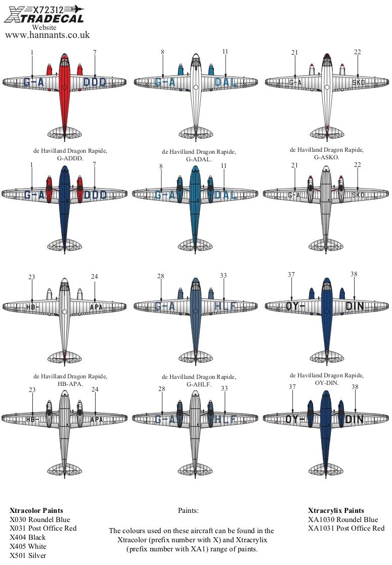 Xtradecal X72312 1:72 de Havilland Rapide in Civilian Service