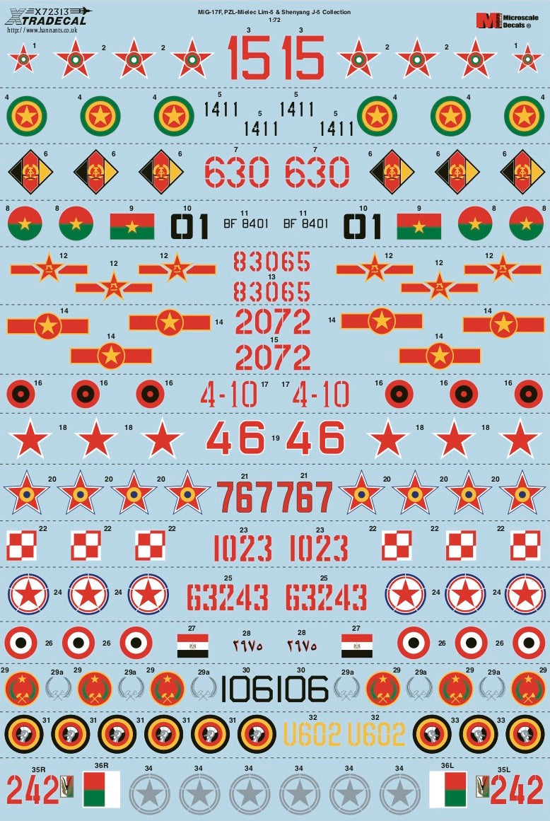 Xtradecal X72313 1:72 Mikoyan MiG-17F PZL-Mielec Lim-5 & Shenyang J-5 Collection