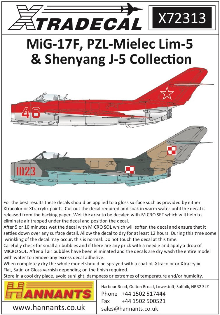 Xtradecal X72313 1:72 Mikoyan MiG-17F PZL-Mielec Lim-5 & Shenyang J-5 Collection