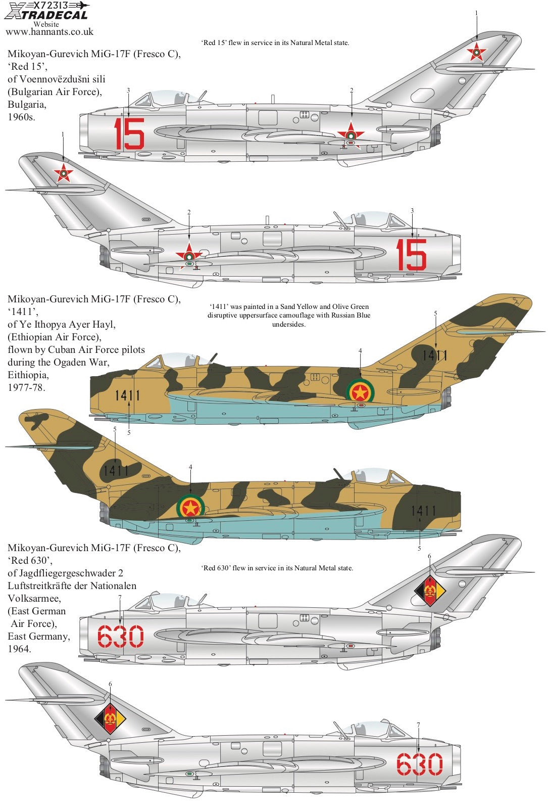 Xtradecal X72313 1:72 Mikoyan MiG-17F PZL-Mielec Lim-5 & Shenyang J-5 Collection