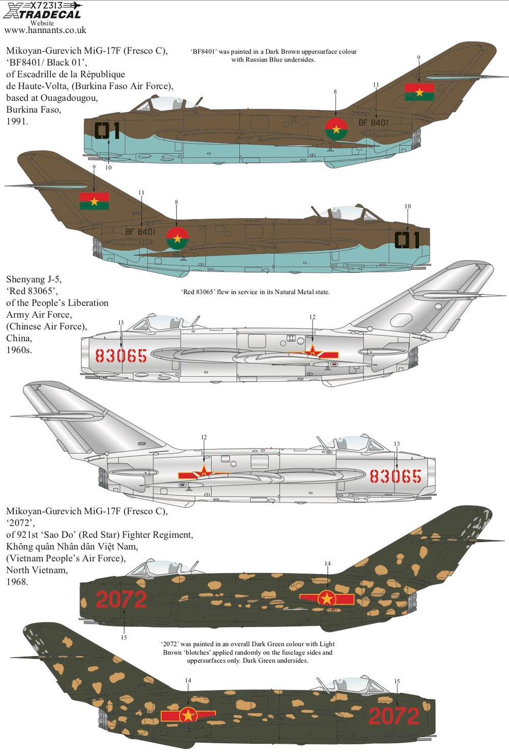 Xtradecal X72313 1:72 Mikoyan MiG-17F PZL-Mielec Lim-5 & Shenyang J-5 Collection