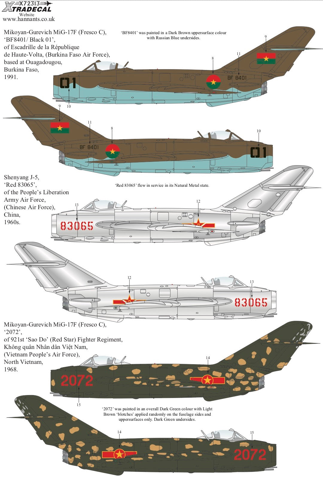 Xtradecal X72313 1:72 Mikoyan MiG-17F PZL-Mielec Lim-5 & Shenyang J-5 Collection