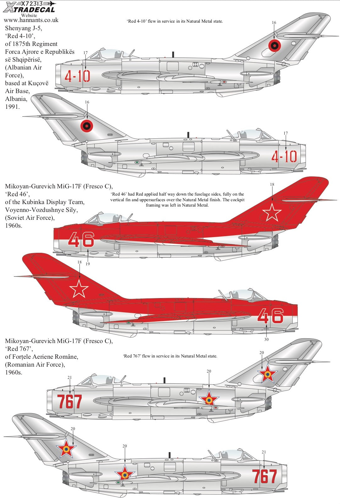 Xtradecal X72313 1:72 Mikoyan MiG-17F PZL-Mielec Lim-5 & Shenyang J-5 Collection
