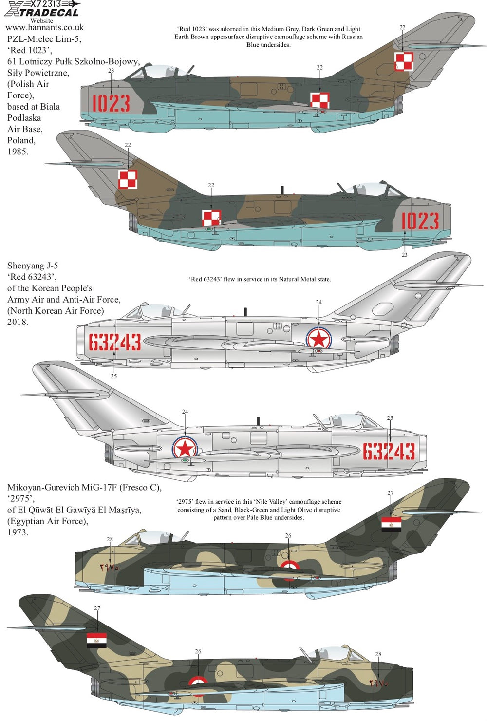 Xtradecal X72313 1:72 Mikoyan MiG-17F PZL-Mielec Lim-5 & Shenyang J-5 Collection