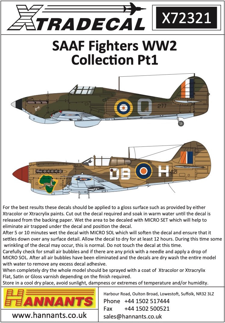 Xtradecal X72321 1:72 South African Air Force SAAF Fighters WW2 Collection Pt1