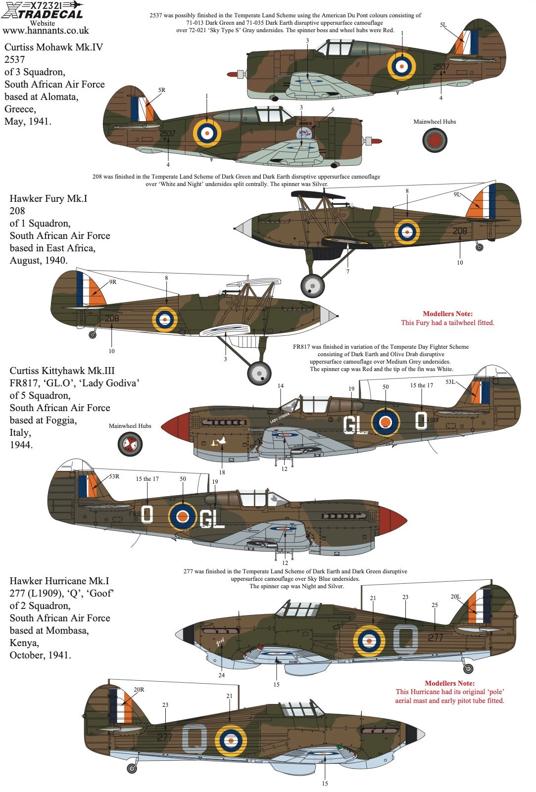 Xtradecal X72321 1:72 South African Air Force SAAF Fighters WW2 Collection Pt1