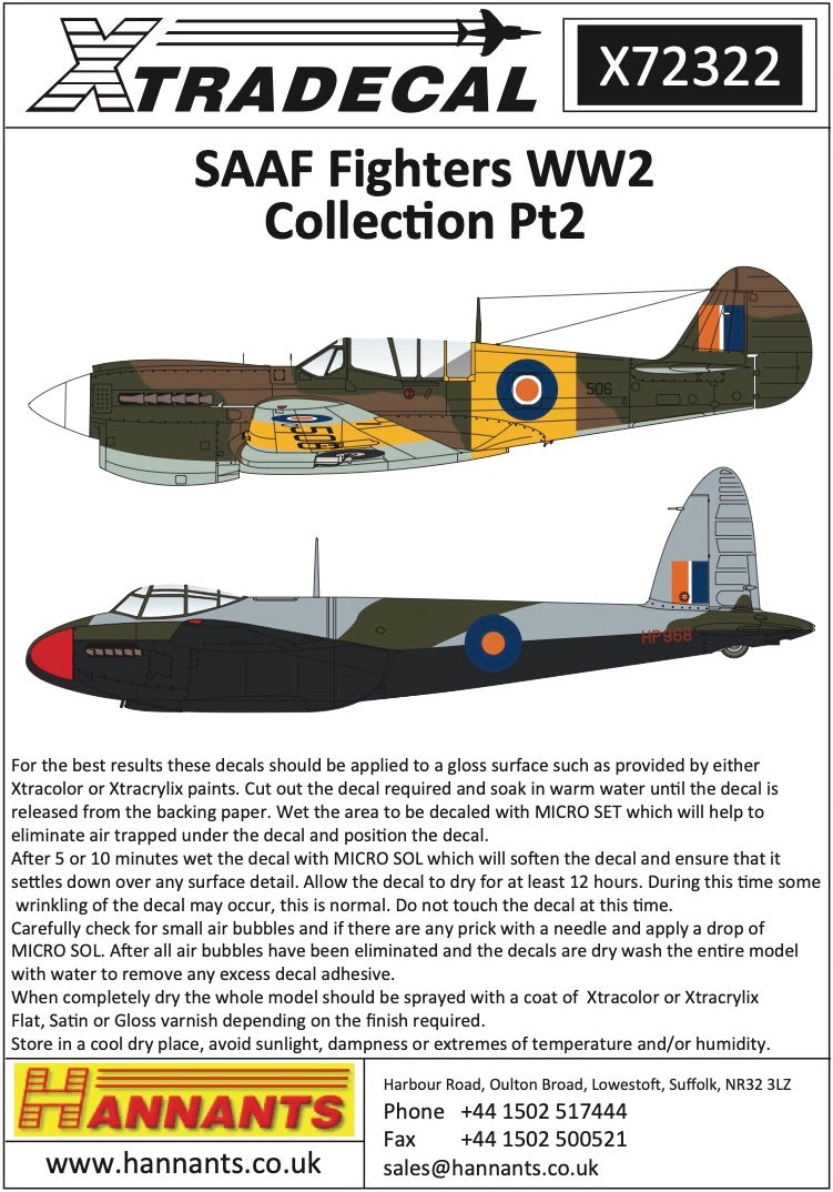 Xtradecal X72322 1:72 South African Air Force SAAF Fighters WWII Collection Pt2