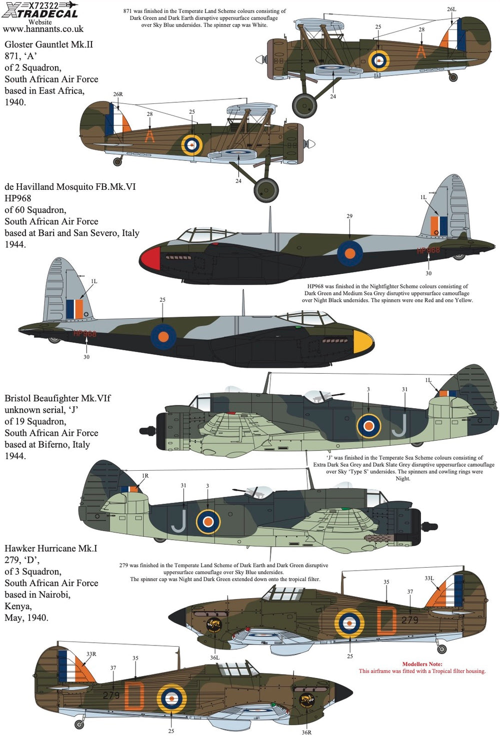 Xtradecal X72322 1:72 South African Air Force SAAF Fighters WWII Collection Pt2