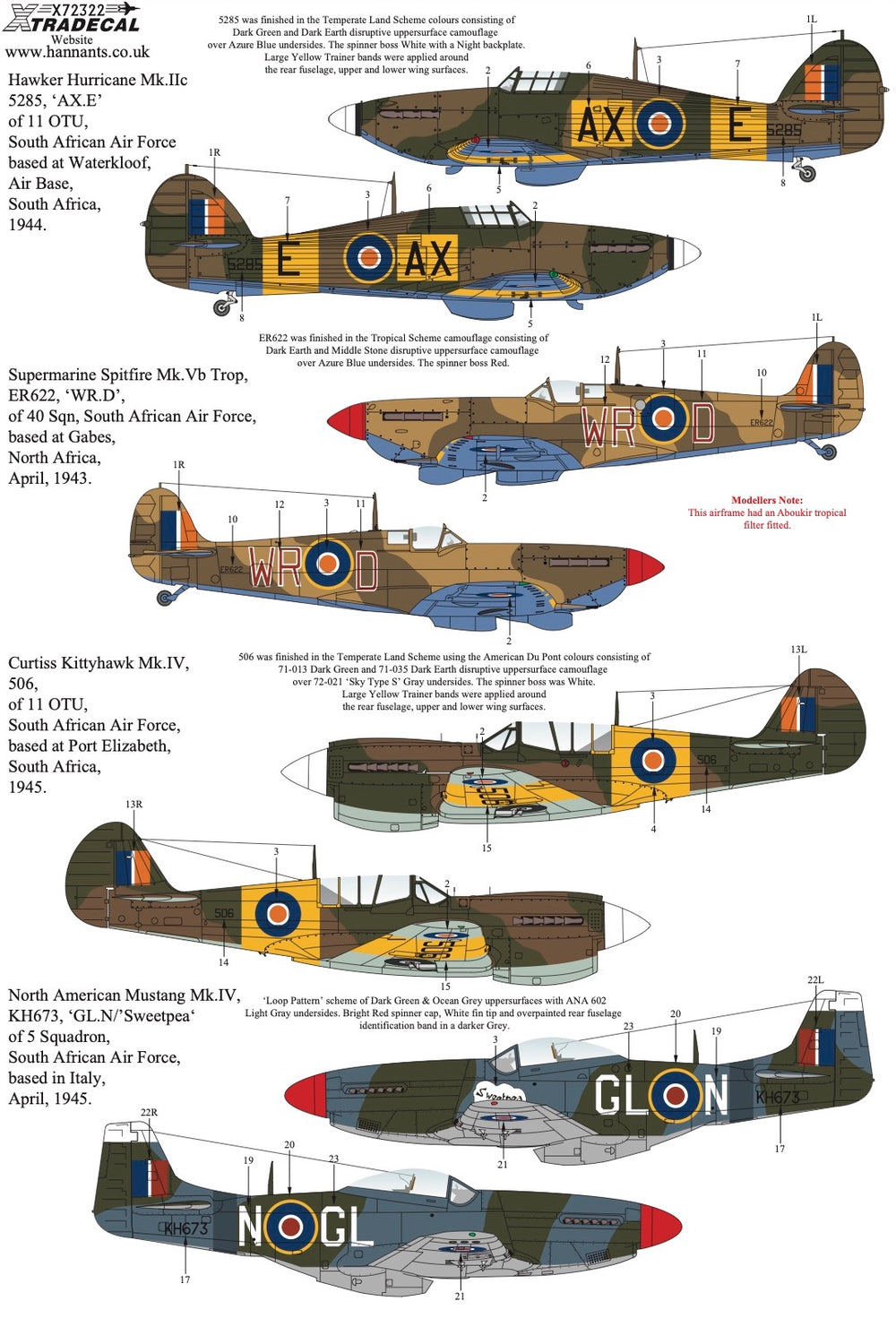 Xtradecal X72322 1:72 South African Air Force SAAF Fighters WWII Collection Pt2